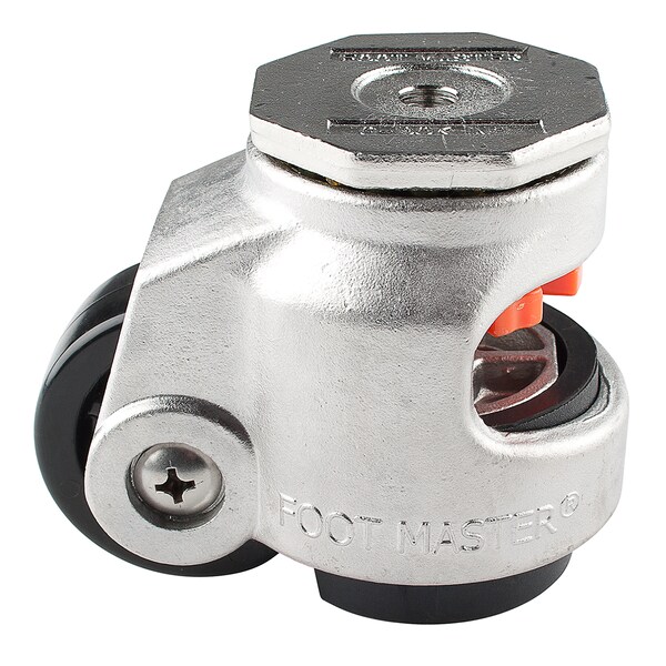 Leveling Caster, 63 mm Nylon Wheel, 1/2-13 Stem, Swivel, 550 kg Cap, NBR Foot Pad, Stainless Steel